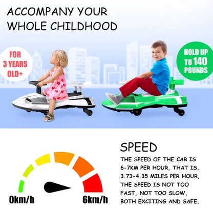 【Akeleo】12V Electric Wiggle Car with Pedal, 2 in 1 Wiggle Car Ride On Toys for Kids Ages 3 and Up, Anti-Rollover Flashing Wheels