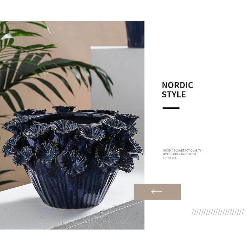 Deep Flower Clusters Ceramic Vase