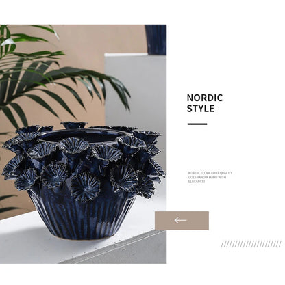 Deep Flower Clusters Ceramic Vase