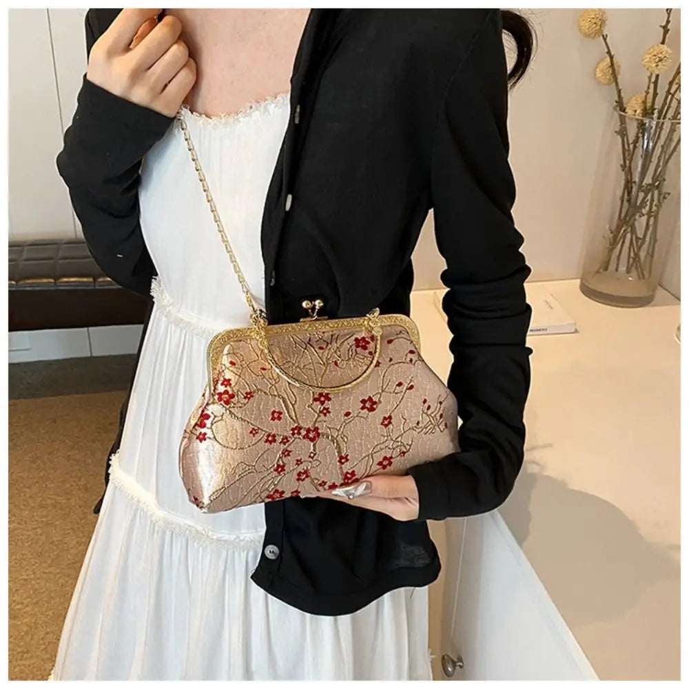 New Chinese Style Handbag Embroidery Evening Bag Retro Single Shoulder Crossbody Bag Ladies Shell Bag