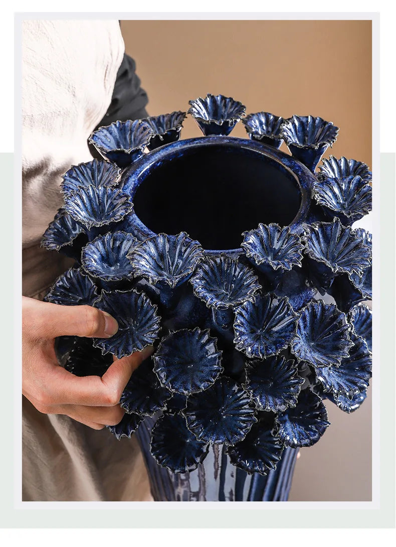 Deep Flower Clusters Ceramic Vase