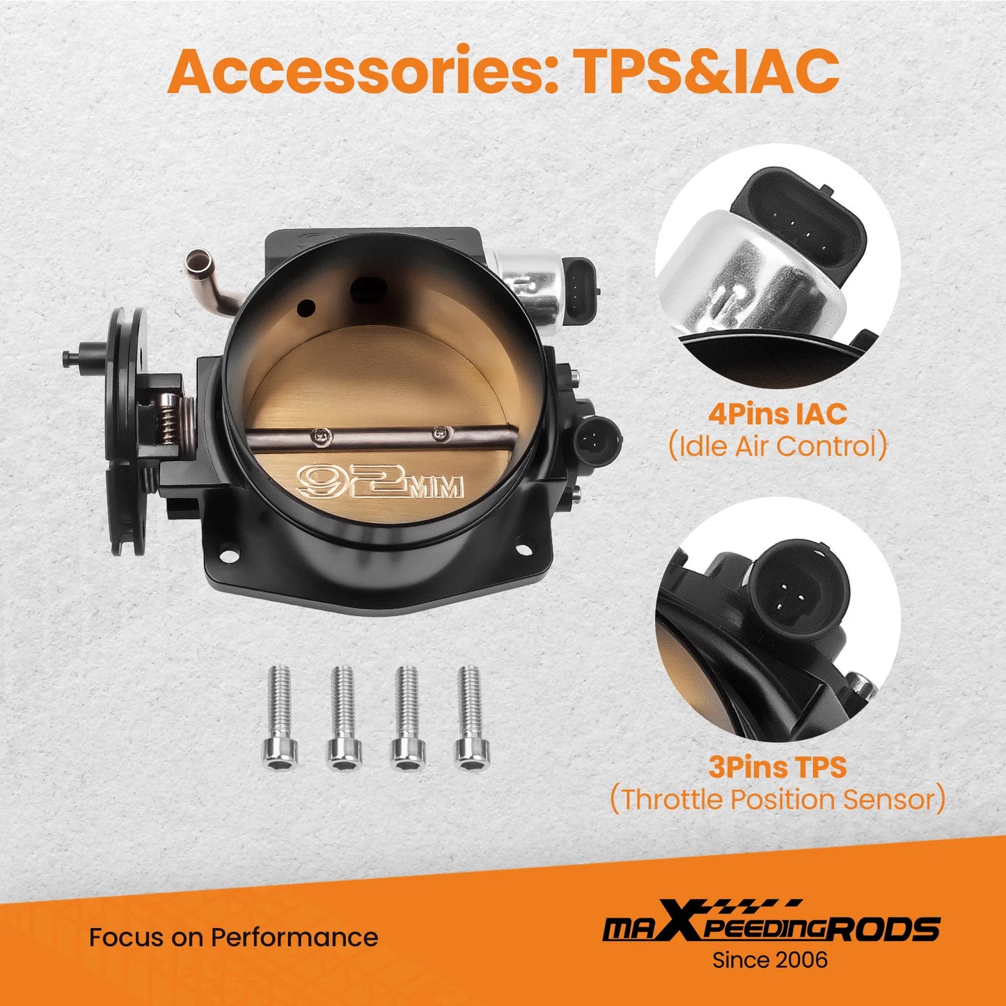 92mm Throttle Body + TPS IAC Throttle Position Sensor Idle Air Control for engine: LS Style 4 bolt intake manifold
