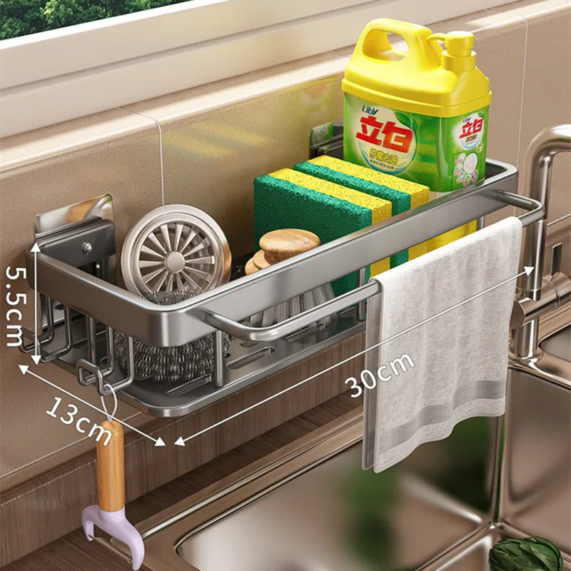 Kitchen Hanging Storage Rack Shelf Towel Sponge Drain Organizer Alumimum Sink Drain Rack Basket Bathroom Shampoo Towel Holder