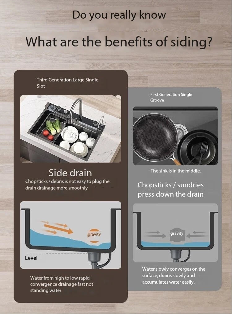 5.0MM Double Waterfall Sink Embossed Stainless Steel Kitchen Sink Large Single Slot Digital Display Wash Basin Dishwashing pond