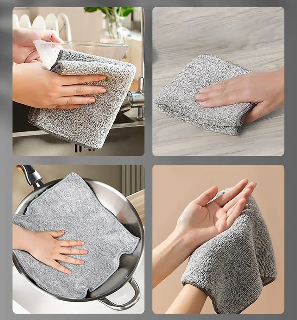 1/50pcs Gray Bamboo Charcoal Thickened Super Absorbent Dishcloth Oil Resistant Kitchen Wipes Microfiber Cleaning Cloths