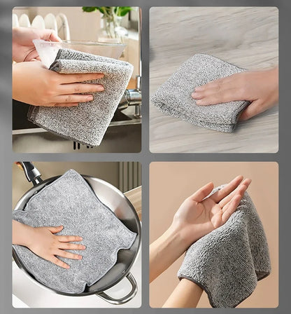 1/50pcs Gray Bamboo Charcoal Thickened Super Absorbent Dishcloth Oil Resistant Kitchen Wipes Microfiber Cleaning Cloths