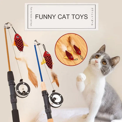 Retractable Cat Toy Fish Type Telescopic Feathers Funny Cat Stick Toys Pet Toy forKitten Cat Rods Simulation Fishing Rod