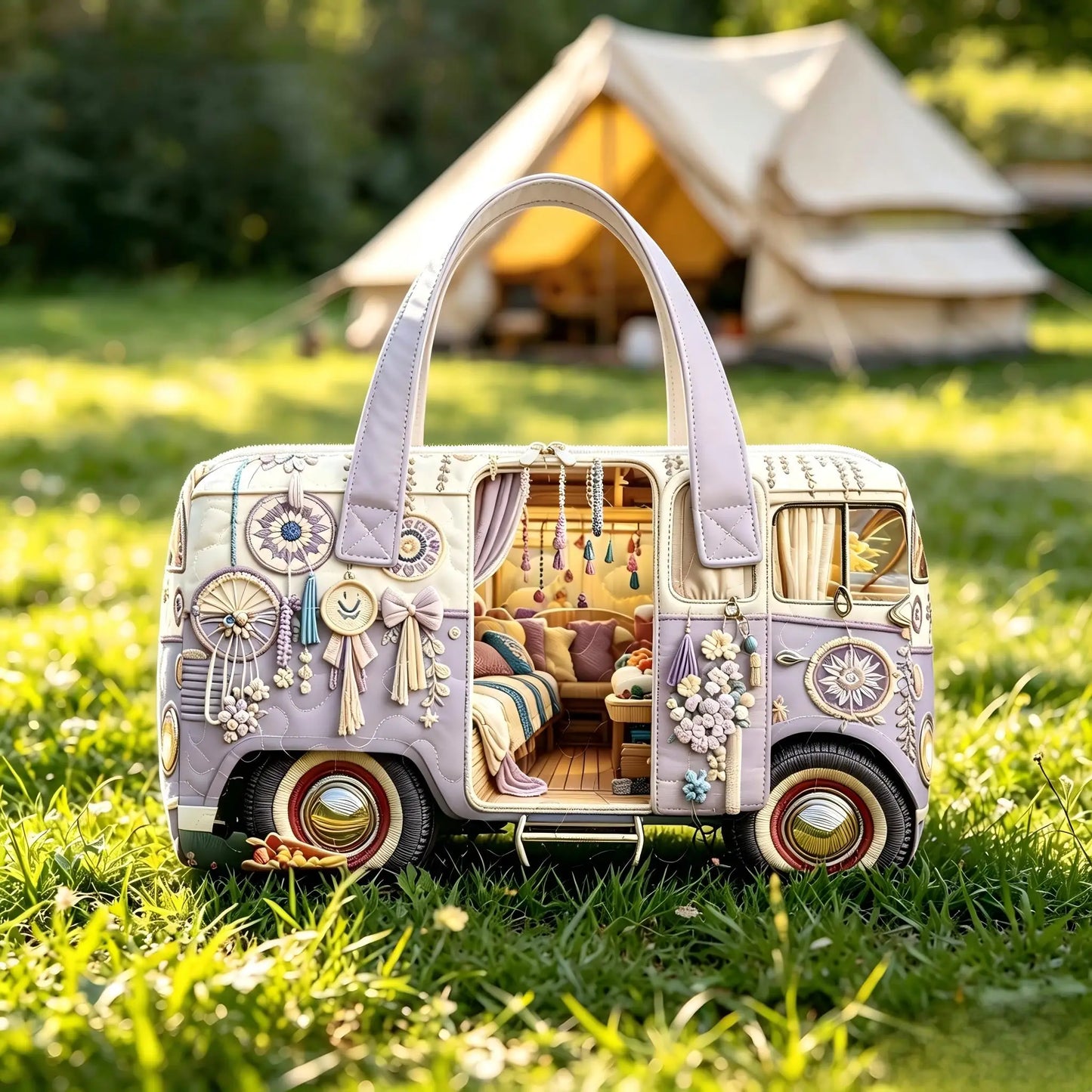 Camping car Bohemian printed  bus  handbag