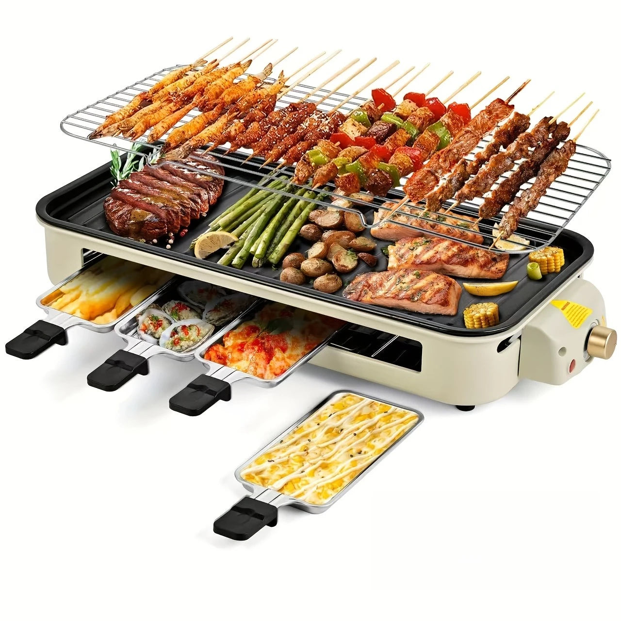 1500W Smokeless Electric Grill with Removable Non-Stick Griddle - Indoor Portable BBQ Grill with Adjustable Temperature Control