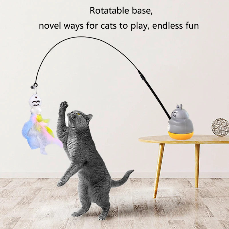 Chinchilla cat funny cat stick steel wire long pole feather cute cat toy kitten fishing rotating self-pleasure relief pet toy