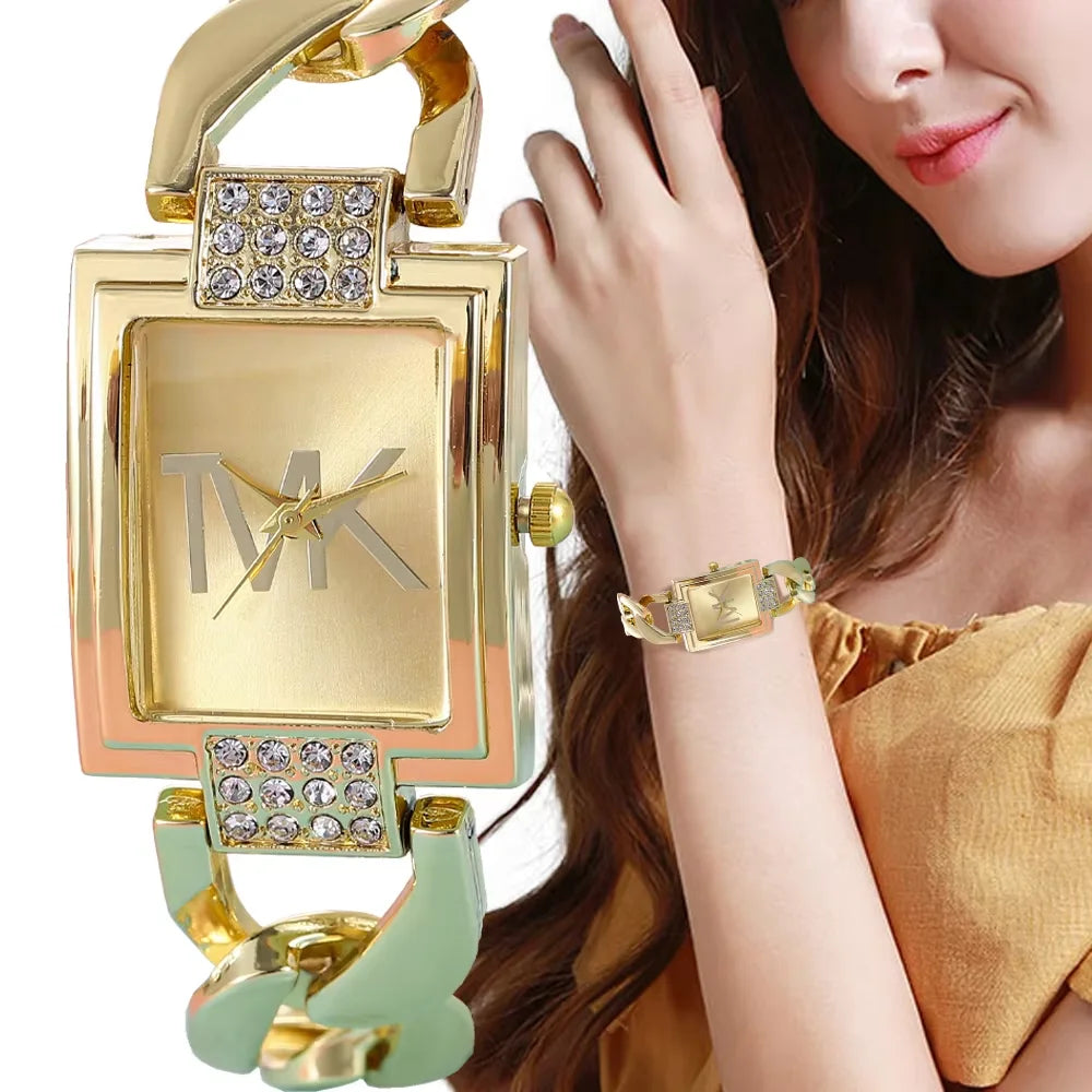 Luxury Women's Watch Fashion Elegant Style Ladies Watch Metal Square Trendy Quartz Watch for Women Bracelet Wristwatch Clock