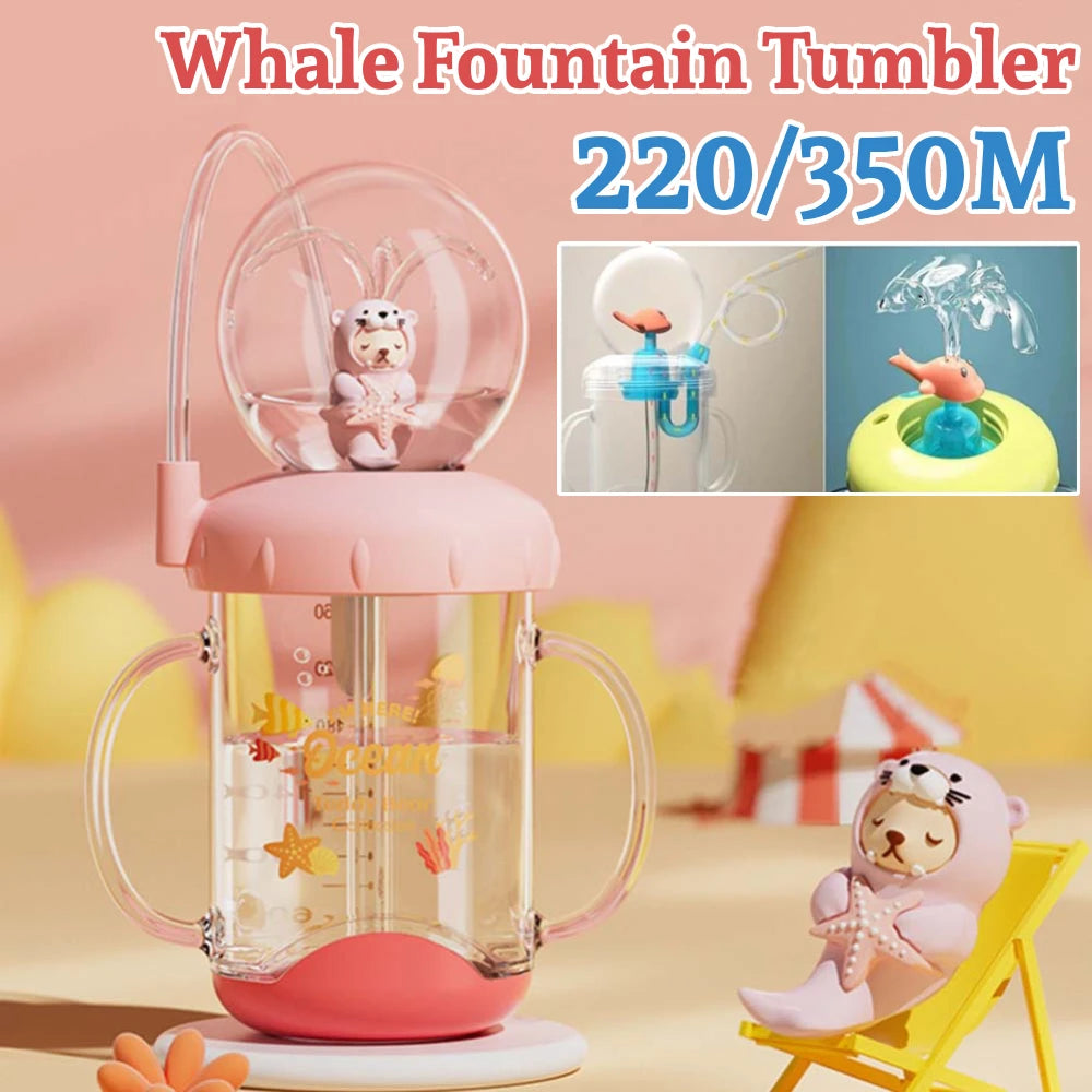 220/350ML Whale Fountain Tumbler Leak Proof Whale Water Cups Drinking Cup with Whale Squirt for Boys Girls
