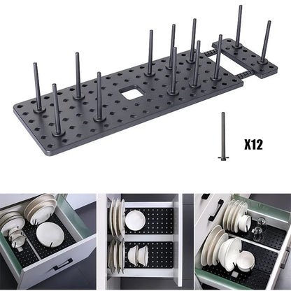 Drawer Retractable Tableware Rack  Pegboard Drawer Organizers  For Kitchen Adjustable Dish Plate Storage