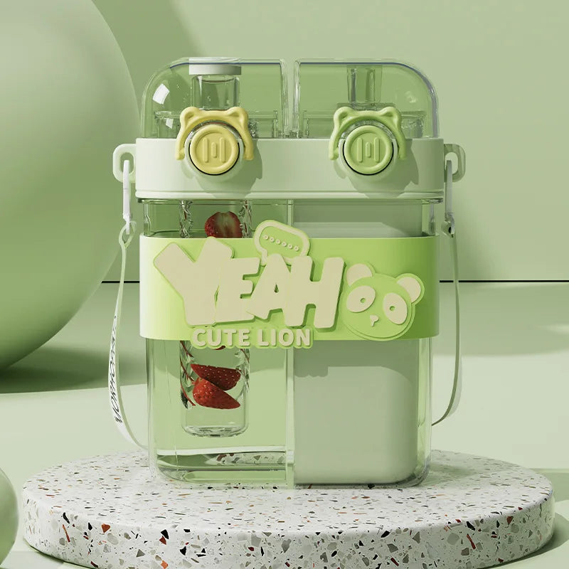 Large Capacity Double Drinking Cup for Children Student Cup with Straw Cartoon High-looking Outdoor Portable Cup