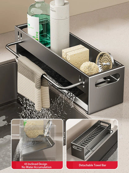 Extra Large Carbon Steel Sink Caddy Kitchen Sponge Holder with Soap Dish Countertop Organizer Rack for Kitchen Sink Accessories