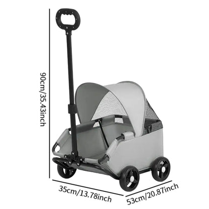 Pet Stroller Portable Dog Pram 4 Wheels Pet Travel Carrier Stroller with Sun Cover Breathable for Small Medium Pet Cats Dogs