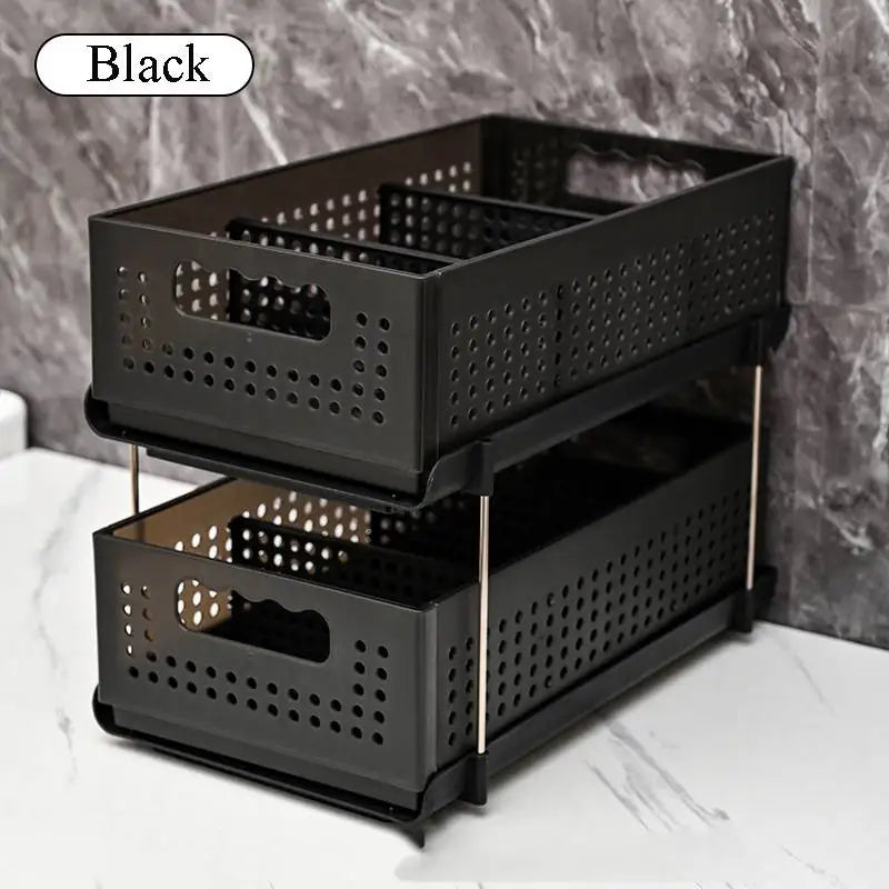 2-Tier Pull Out Cabinet Organizers Portable Easy Access Slide-Out Storage for Kitchen Bathroom and Pantry Storage
