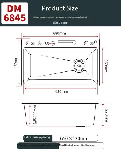 5.0MM Double Waterfall Sink Embossed Stainless Steel Kitchen Sink Large Single Slot Digital Display Wash Basin Dishwashing pond