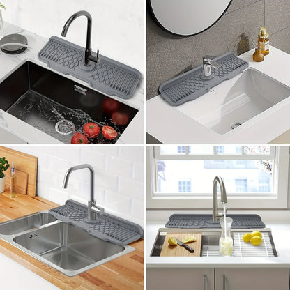 1Pcs Silicone Faucet Mat Water Ripples Kitchen Bathroom Drainage Pad Wash Basin Large Sink Splash Pad Countertop Protector