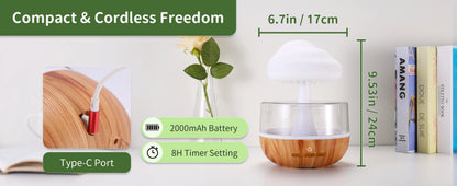 Mushroom Cloud Rain Lamp Changing LED Tabletop Fountain with Water Drip Sounds USB Rechargeable Desk Decor for Home Office