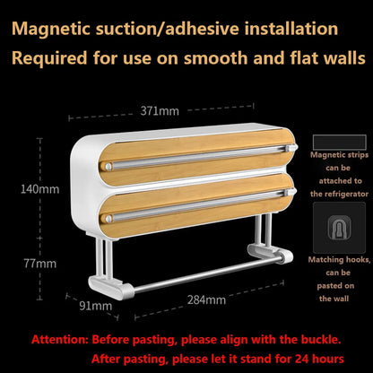 Plastic Wrap Dispenser 3in1 Magnetic & Self adhesive Cling Film Dispenser Cutter Kitchen Tool Aluminum Foil Baking Paper Cutter