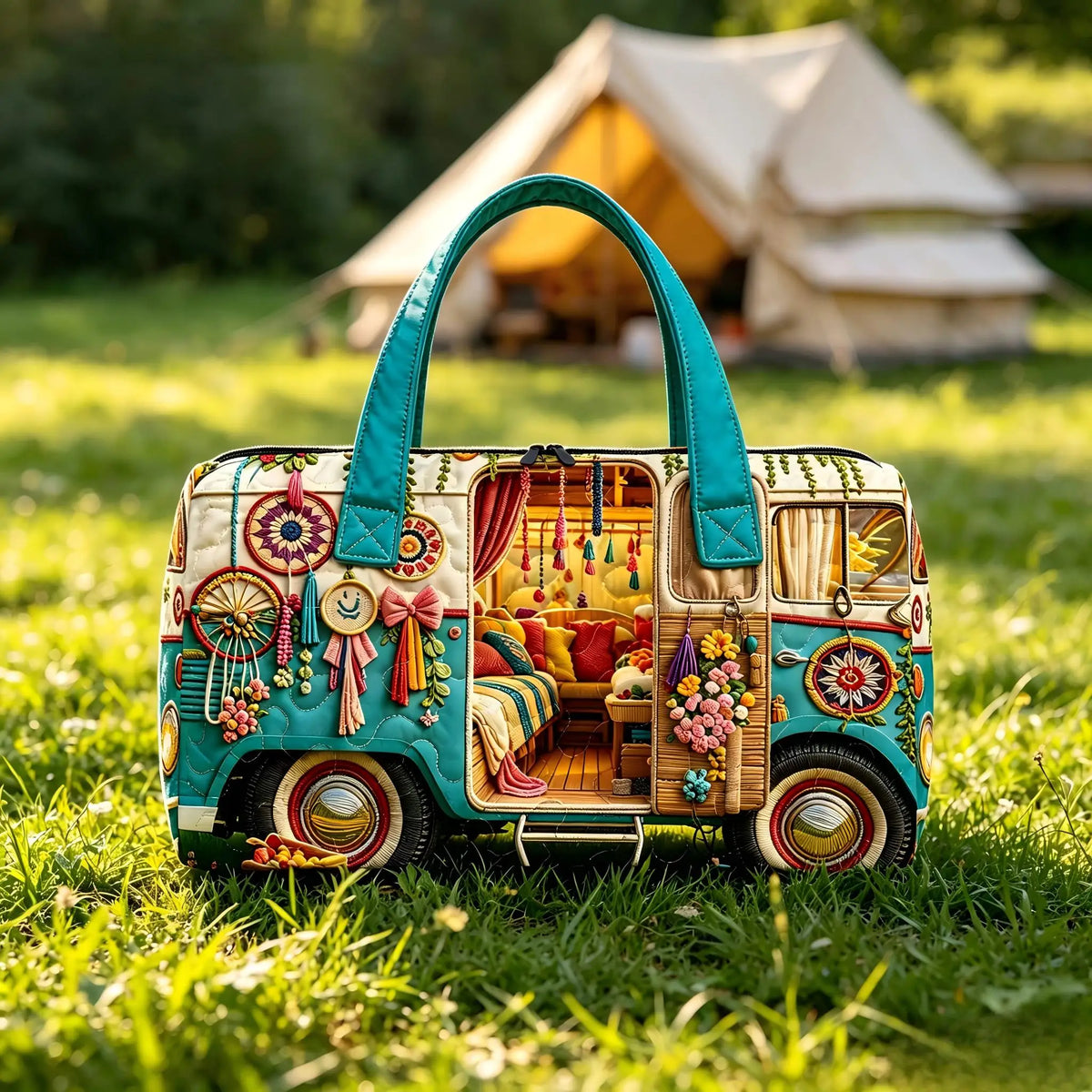 Camping car Bohemian printed  bus  handbag