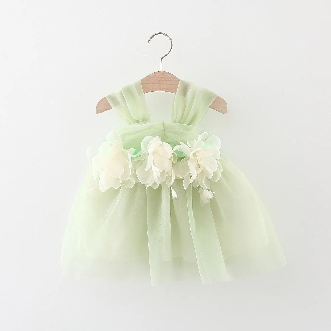 Sweet Flower Fairy Baby Girl Party Dresses Summer Solid Color Mesh Princess Evening Dress Kids Costume 0 to 3 Years Old Children