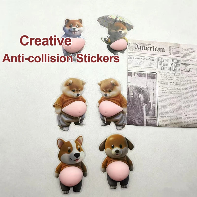 Cute Shiba Inu Silicone Belly Door Stopper,Self-Adhesive Sticker Door Stop ,Anti-Collision Stickers For Home Car Door Protector