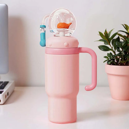 710ML Stainless Steel Whale Fountain Tumbler with Handle Leak Proof Whale Squirt Drinking Cup Water Bottle with Straw Cute Gift