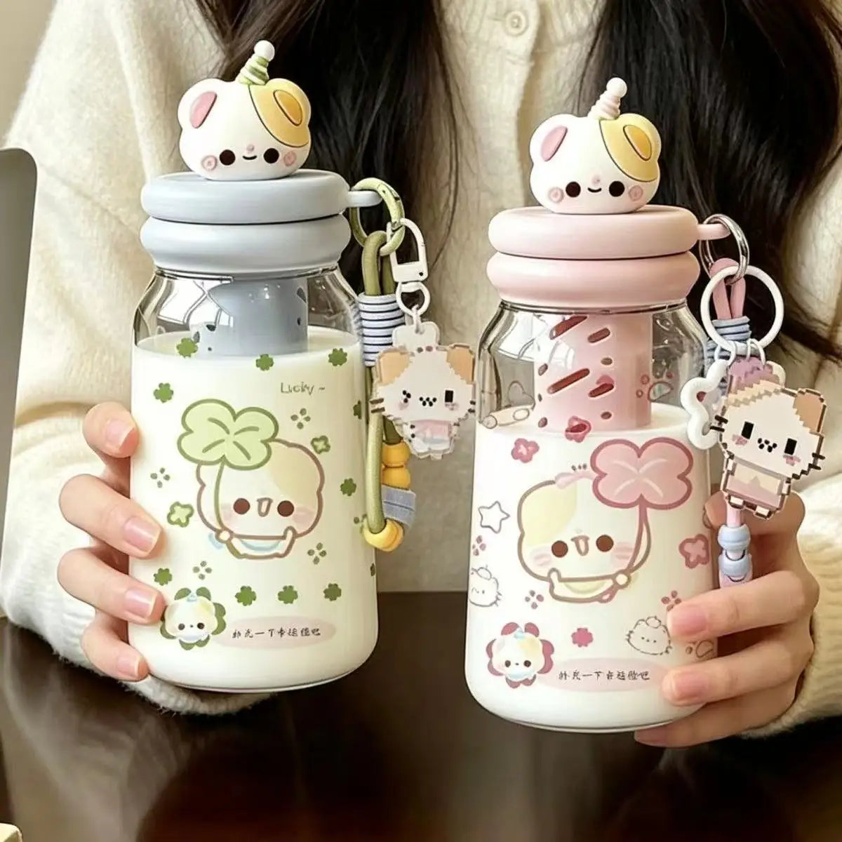 Cute Japanese Water Cup Cartoon Food-grade Straw Cup Niche Simple Non-colliding High-value Summer Plastic Cup Children Water Cup