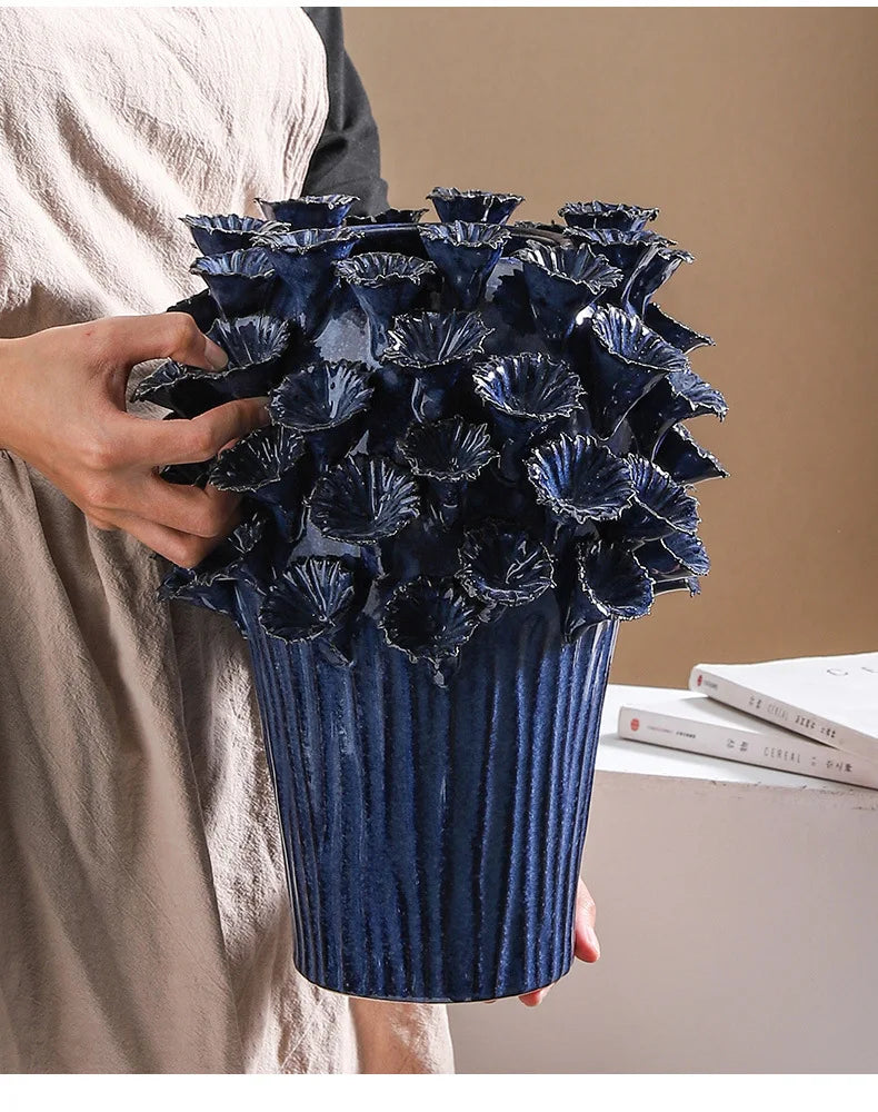 Deep Flower Clusters Ceramic Vase