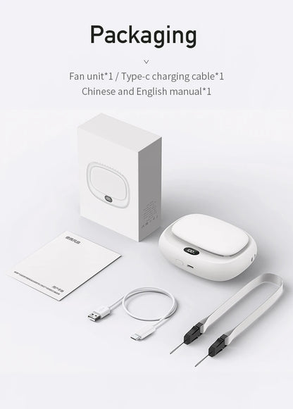 Vissko 2024 New 1800mAh Handheld Mini Fan Multifunction Neck Hanging Fans 5 Speed USB Rechargeable Fan with Display Screen