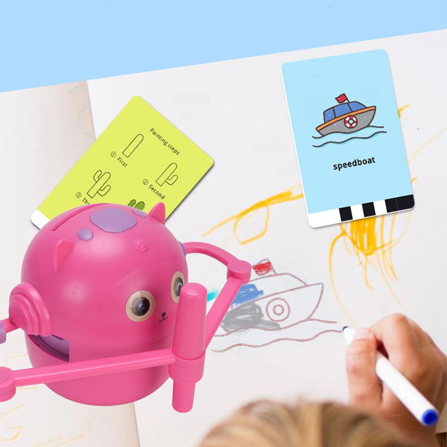 Smart Drawing Robot Educational Interactive Drawing Machine Painting Learning Toy with 2 Pens 100 Sheets Cards