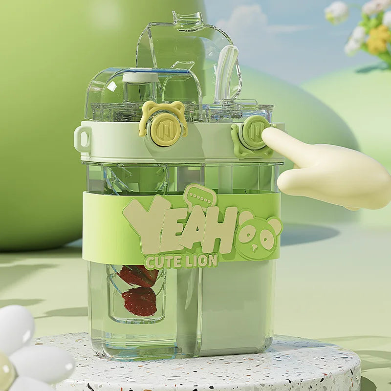 Large Capacity Double Drinking Cup for Children Student Cup with Straw Cartoon High-looking Outdoor Portable Cup