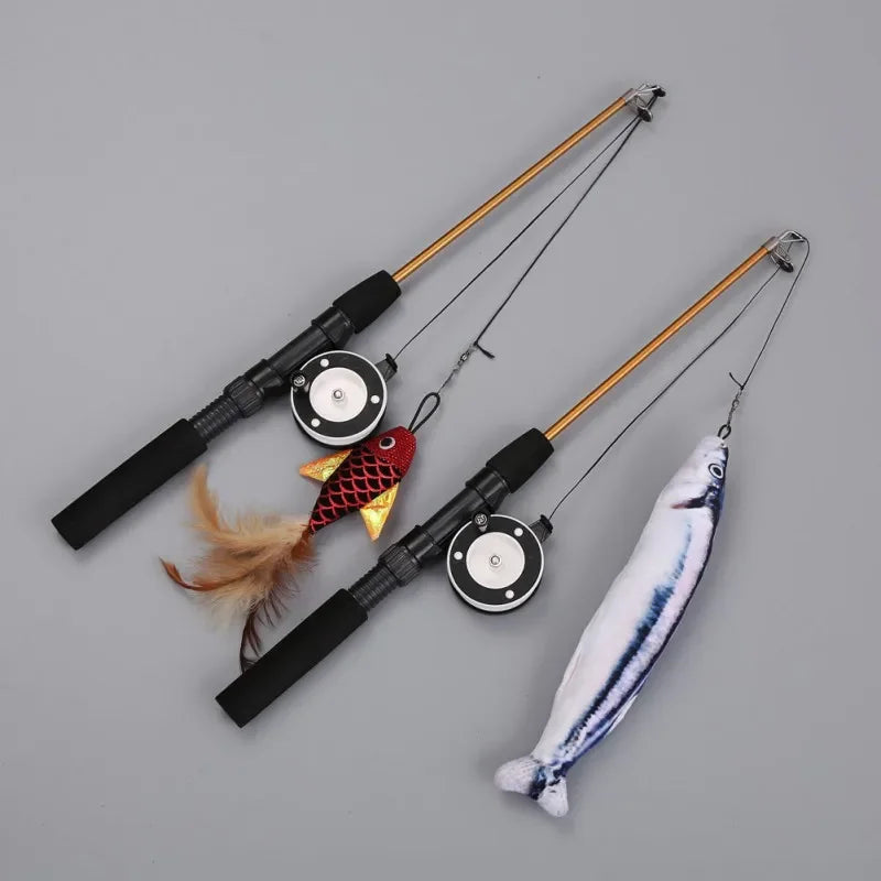 Retractable Cat Toy Fish Type Telescopic Feathers Funny Cat Stick Toys Pet Toy forKitten Cat Rods Simulation Fishing Rod