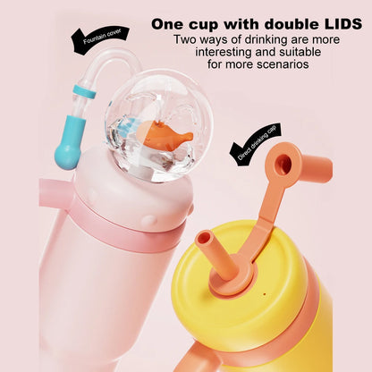 710ML Stainless Steel Whale Fountain Tumbler with Handle Leak Proof Whale Squirt Drinking Cup Water Bottle with Straw Cute Gift