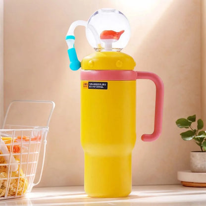 710ML Stainless Steel Whale Fountain Tumbler with Handle Leak Proof Whale Squirt Drinking Cup Water Bottle with Straw Cute Gift