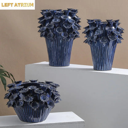 Deep Flower Clusters Ceramic Vase