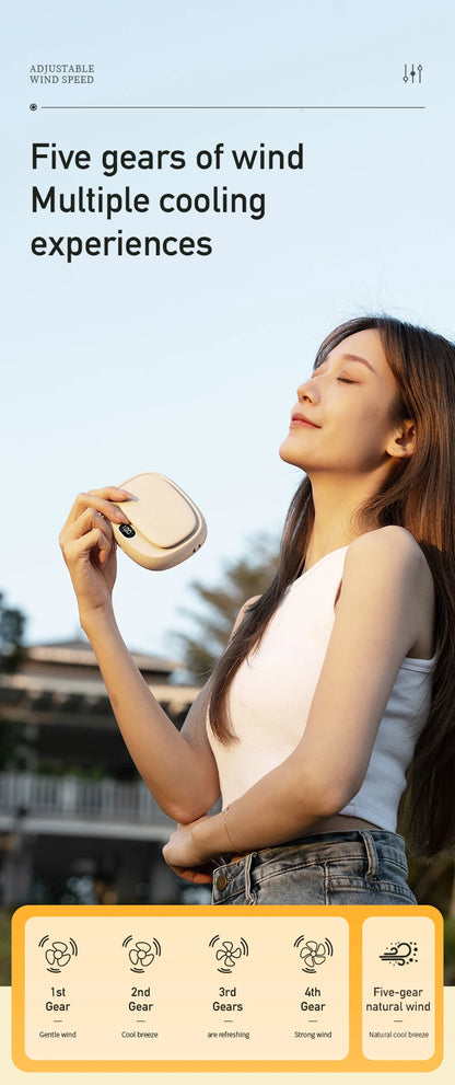 Vissko 2024 New 1800mAh Handheld Mini Fan Multifunction Neck Hanging Fans 5 Speed USB Rechargeable Fan with Display Screen