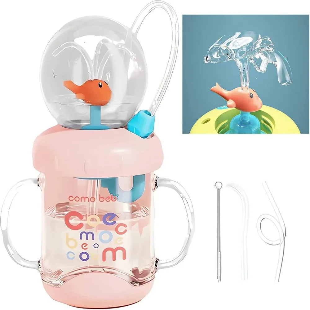 Creative Gift Double Drinking Lid Whale Fountain Tumbler Leak Proof Widened Handle Whale Cup 220ml 350ml Drinking Cup