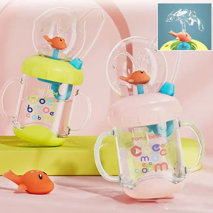 Creative Gift Double Drinking Lid Whale Fountain Tumbler Leak Proof Widened Handle Whale Cup 220ml 350ml Drinking Cup
