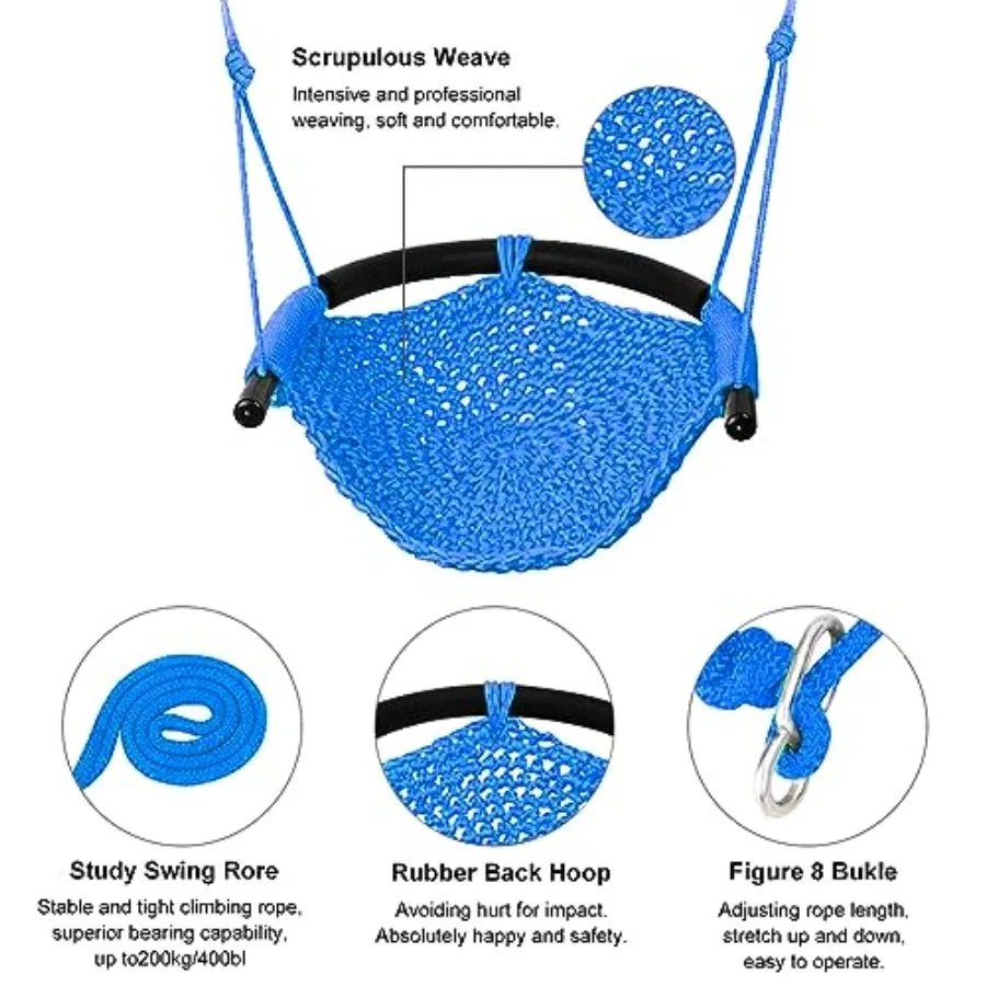 Hand-Knitting Toddler Swing + Pull Up Bar for Doorway Adjustable Width Workout Bars Swing Seat for with Adjustable Ropes for He