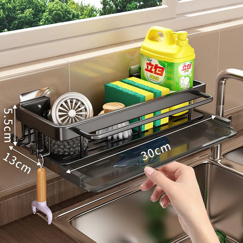 Kitchen Hanging Storage Rack Shelf Towel Sponge Drain Organizer Alumimum Sink Drain Rack Basket Bathroom Shampoo Towel Holder