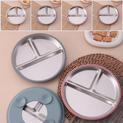 Color Kids 1PCS Stainless Steel Plate Detachable Suction Dishes Baby Feeding Sucker Bowl Food Grade Silicone Food Tray Tableware