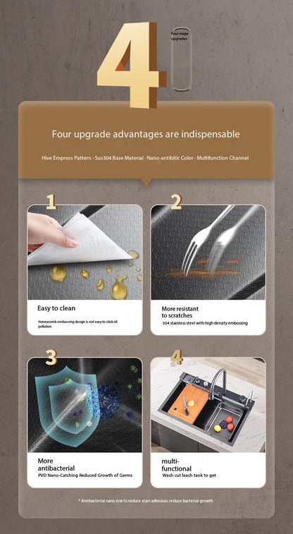 5.0MM Double Waterfall Sink Embossed Stainless Steel Kitchen Sink Large Single Slot Digital Display Wash Basin Dishwashing pond