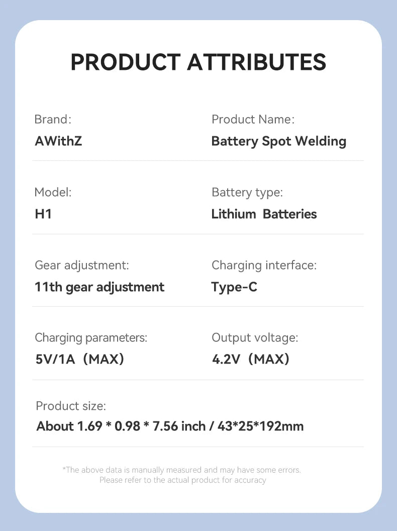 AWithZ Portable Spot Welder DIY Handheld Spot Welding Machine 90 Gears Adjustable Spot Welding for 18650 Lithium Battery