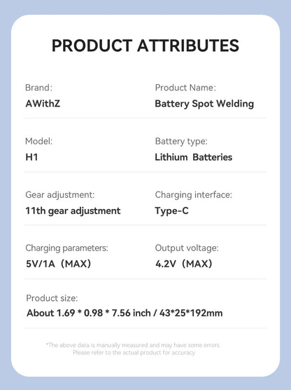 AWithZ Portable Spot Welder DIY Handheld Spot Welding Machine 90 Gears Adjustable Spot Welding for 18650 Lithium Battery