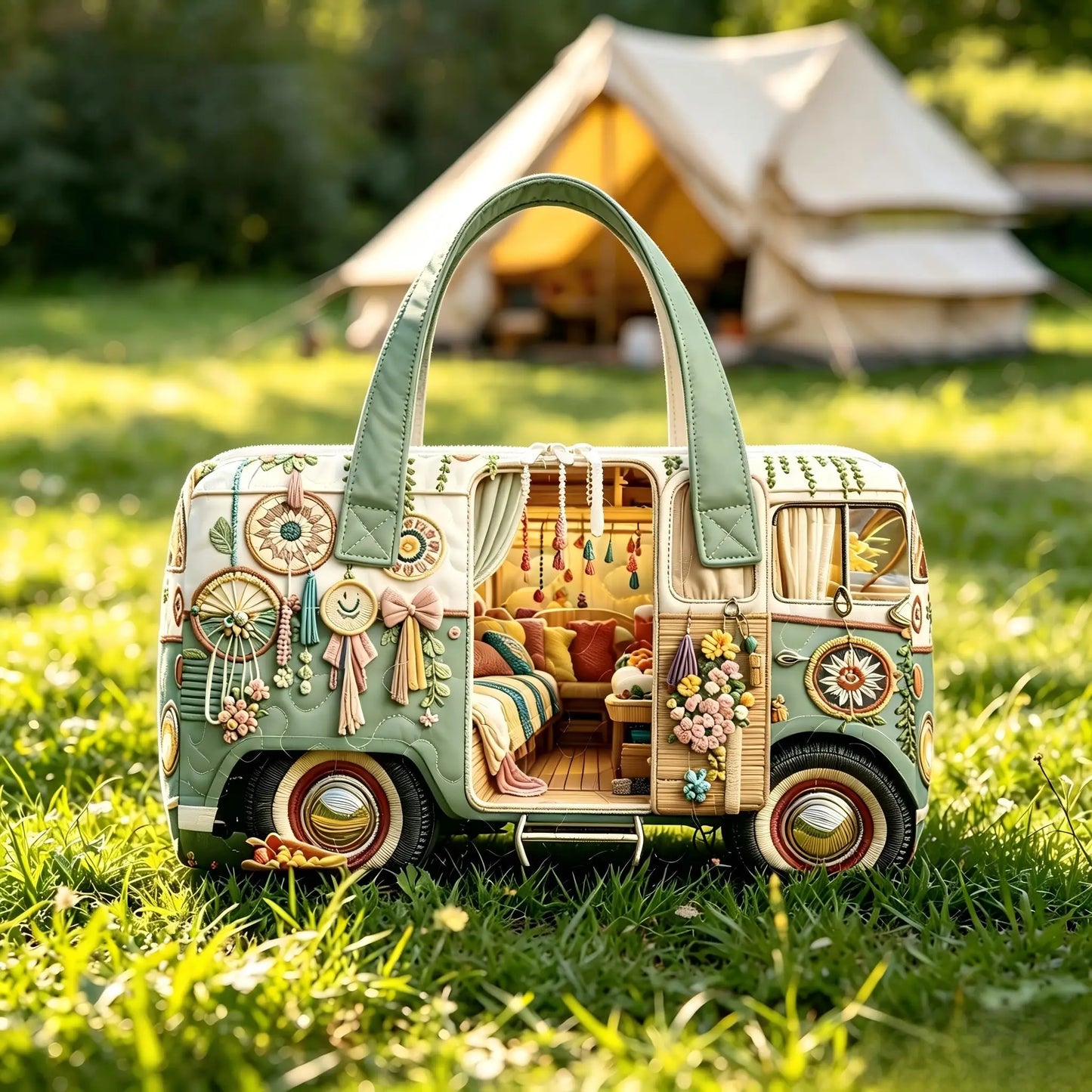 Camping car Bohemian printed  bus  handbag