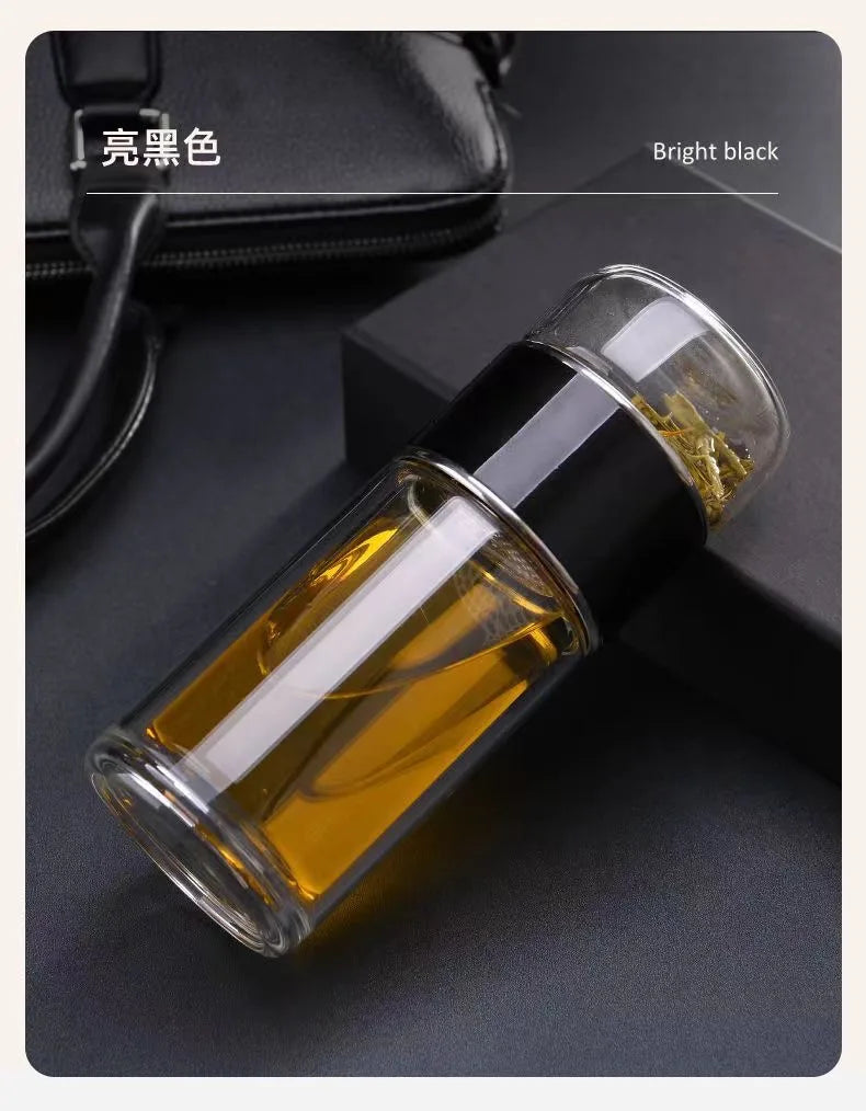 390ML Tea Water Bottle High Borosilicate Glass Double Layer Tea Water Cup Infuser Tumbler Drinkware Water Bottle With Tea Filter