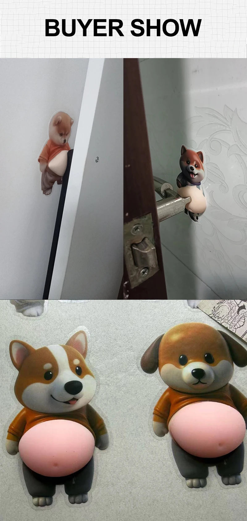 Cute Shiba Inu Silicone Belly Door Stopper,Self-Adhesive Sticker Door Stop ,Anti-Collision Stickers For Home Car Door Protector
